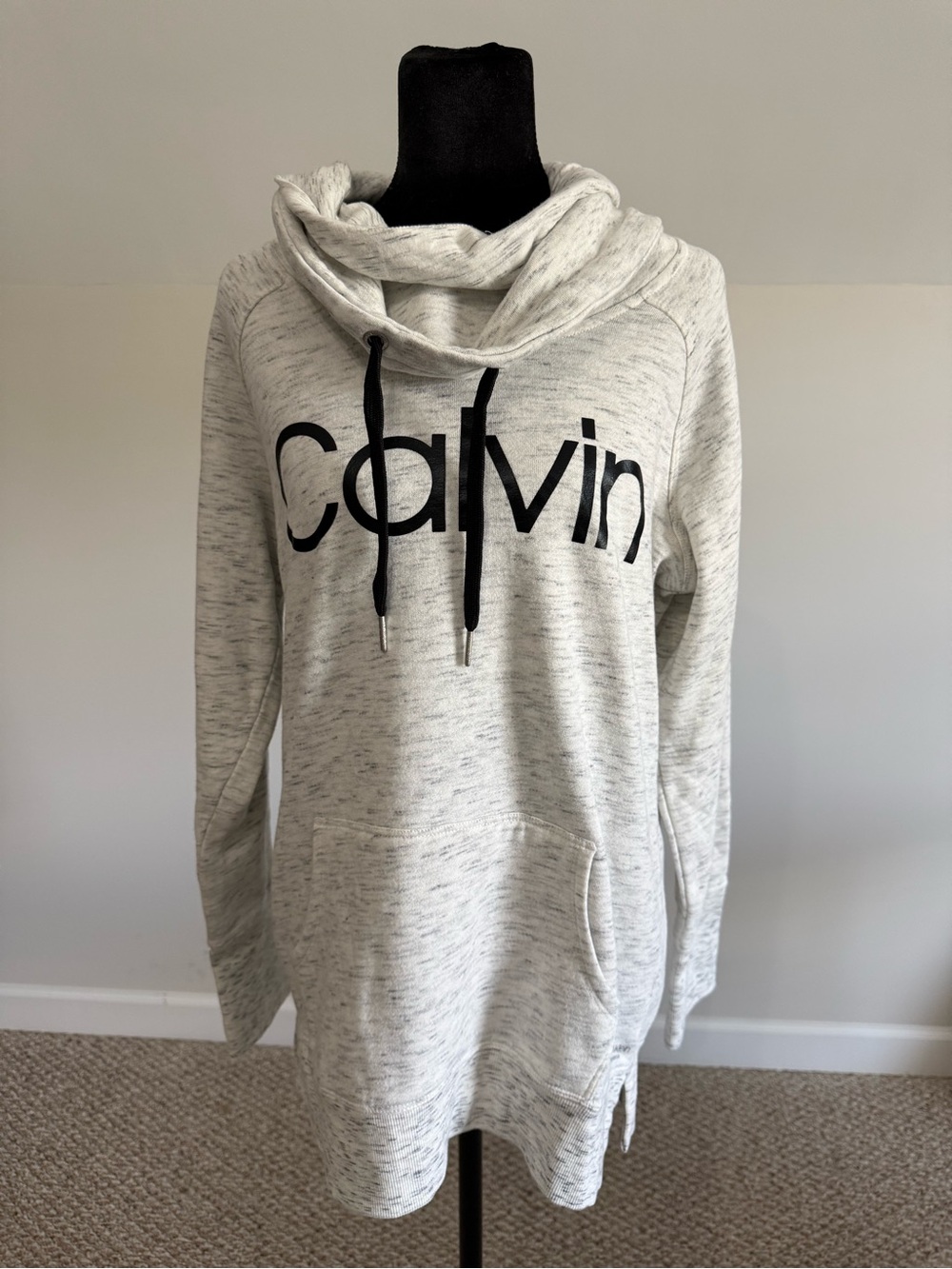 Calvin Klein Performance Large Cream and Black Cowl Neck Logo Hoodie